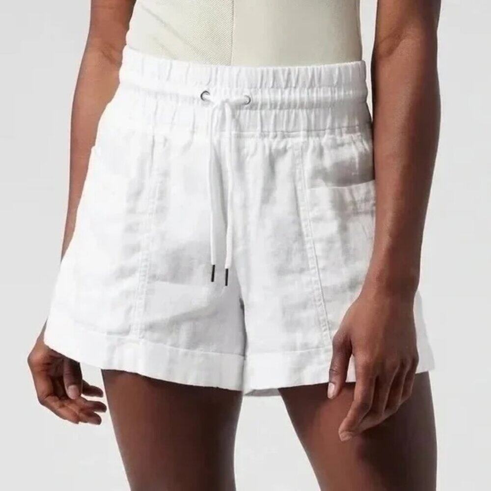 Athleta Cabo Linen 4" Short White Lightweight Summer Shorts 14